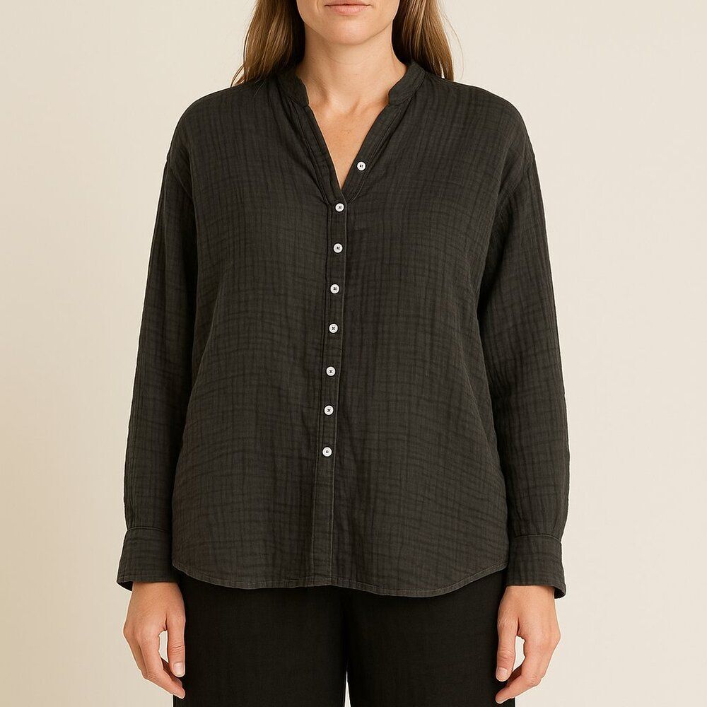 Aria Womens 100% Gauze washed Cotton Lagenlook Long Sleeve button down NWT 1X